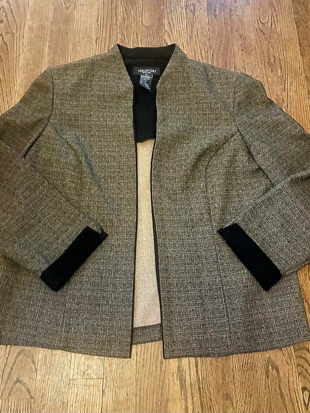 Perceptions New York Textured Open Front Jacket in Brown Size 16